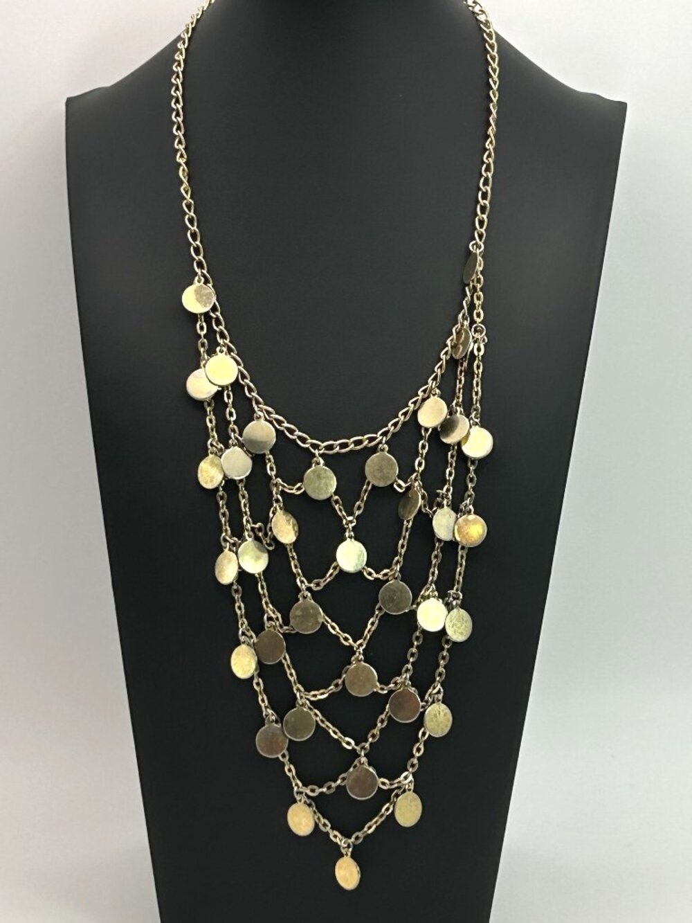 Vintage Cleopatra Multistrand Coin Disc Bib Statement Necklace Boho Festival
